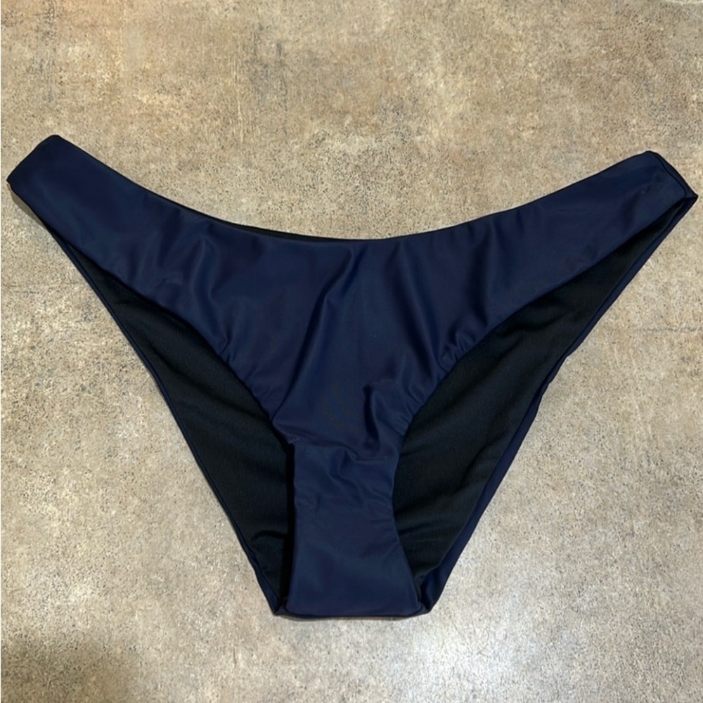 NWT J. Crew Navy Blue Curved Waist Cheeky Bikini Bottom Size L